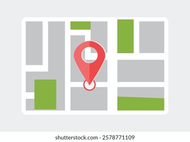 City map and map pin icon, vector illustration