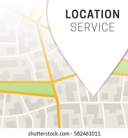 City Map with Pin silhouette. Vector background of city plan with streets and white marker.