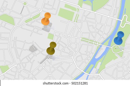 City map with pins 
