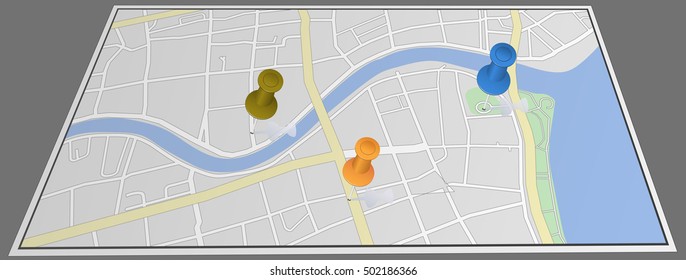 City map with pins 
