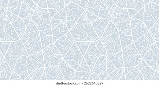 City map plan seamless pattern with roads and streets. Vector repeating, schematic, abstract urban plan background. Grayscale town backdrop for navigation, transportation, and cartography projects