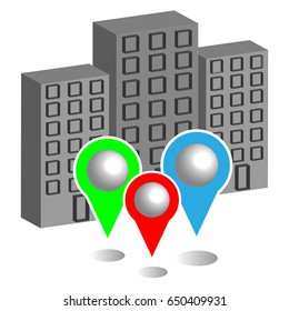 City with map pointers. Infographic. Vector illustration.