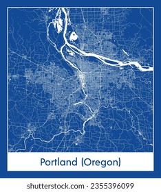 Mapa de la ciudad Portland Oregon Estados Unidos Norteamérica Impresión azul redonda Círculo vectorial