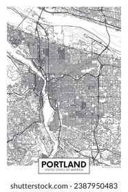 Mapa de la ciudad de Portland, planificación urbana diseño de afiches vectoriales de viajes