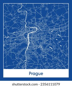 City Map Prague Czech Republic Europe blue print round Circle vector illustration