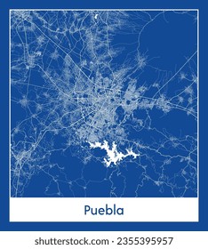 Mapa de la ciudad Puebla México Norteamérica Impresión azul Circular ilustración vectorial