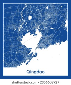 City Map Qingdao China Asia blue print round Circle vector illustration