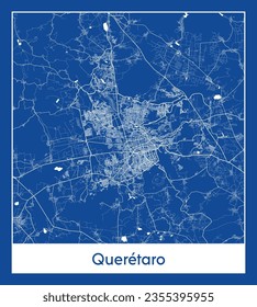 Stadtplan Queretaro Mexiko Nordamerika blauer Druck rund um die Circle Vektorgrafik