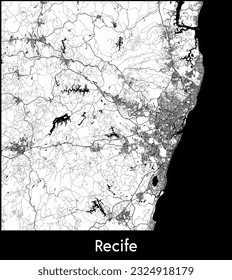 Mapa de la ciudad Recife Brasil Ejemplo vectorial Sudamérica