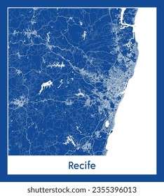 Mapa de la ciudad Recife Brasil Impresión azul Sudamérica Circular ilustración vectorial