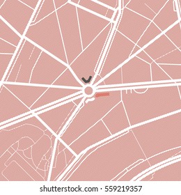 City map. Red color pattern. Abstract vector illustration of a town with streets