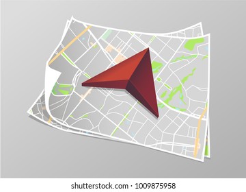 City map with red marker pin. Abstract district city map design. Vector illustration.