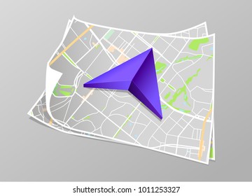City map with red marker pin. Abstract district city map design. Vector illustration.