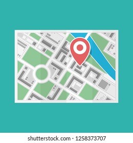 City Map with red pin. Location map icon isolated on white background. GPS, navigation concept. Vector illustration in flat style. EPS 10.