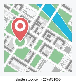 City Map with red pin. Location map icon isolated on white background. GPS, navigation concept. Vector illustration in flat style. EPS 10.