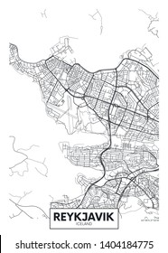 City map Reykjavik, travel vector poster design detailed plan of the city, rivers and streets