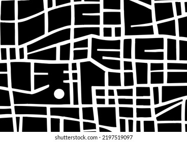 Mapa de la ciudad, plan de carreteras, ilustración abstracta en blanco y negro.