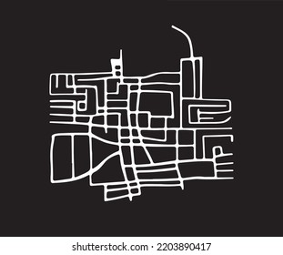 City map, road plan, abstract black and white illustration.