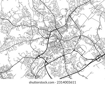 City map of Rochdale in the United Kingdom with black roads isolated on a white background.