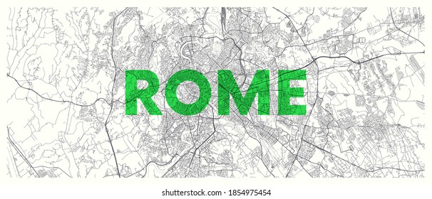 City map Rome, detailed road plan widescreen vector poster