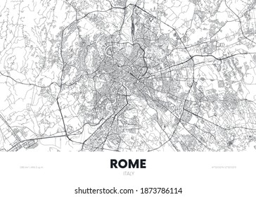 City map Rome Italy, travel poster detailed urban street plan, vector illustration