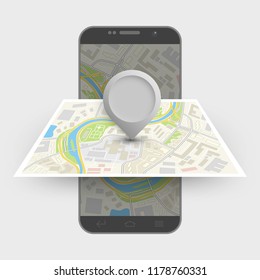 City map route navigation smartphone, phone point marker, vector drawing schema, simple city plan GPS navigation tablet, itinerary destination arrow paper city map. Route delivery check point graphic