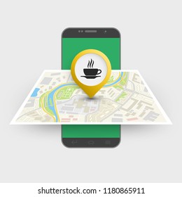 City map route navigation smartphone, phone point marker, vector drawing schema, simple city plan GPS navigation tablet, itinerary destination arrow paper city map. Route delivery check point graphic