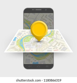 City map route navigation smartphone, phone point marker, vector drawing schema, simple city plan GPS navigation tablet, itinerary destination arrow paper city map. Route delivery check point graphic