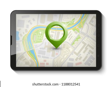 City Map Route Navigation Smartphone, Phone Point Marker, Vector Drawing Schema, Simple City Plan GPS Navigation Tablet, Itinerary Destination Arrow Paper City Map. Route Delivery Check Point Graphic
