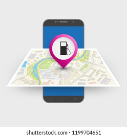 City map route navigation smartphone, phone point marker, vector drawing schema, simple city plan GPS navigation tablet, itinerary destination arrow paper city map. Route delivery check point graphic