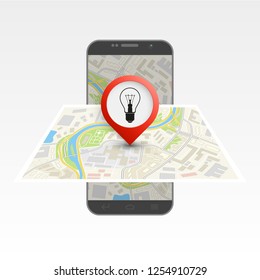 City map route navigation smartphone, phone point marker, vector drawing schema, isometric city plan GPS navigation tablet, itinerary destination arrow paper city map. Route isometric check point