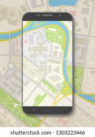 Stadtplan Routennavigation Smartphone, Telefonpunkt Marker Vektor Zeichnung Schema flach Stadtplan GPS-Navigation Tablet, Reiseroute Ziel Pfeil flach Papier Stadtplan. Farbkontrollstift für Route
