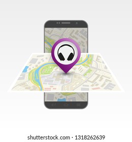 City map route navigation smartphone, phone point marker, vector drawing schema, isometric city plan GPS navigation tablet, itinerary destination arrow paper city map. Route isometric check point