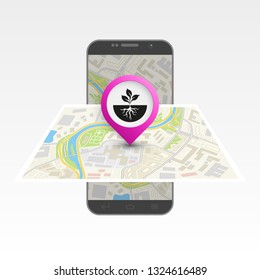 City map route navigation smartphone, phone point marker, vector drawing schema, isometric city plan GPS navigation tablet, itinerary destination arrow paper city map. Route isometric check point