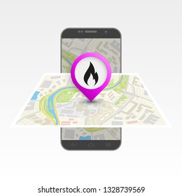 City map route navigation smartphone, phone point marker, vector drawing schema, isometric city plan GPS navigation tablet, itinerary destination arrow paper city map. Route isometric check point