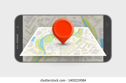 City map route navigation smartphone, phone point marker vector drawing schema isometric city plan GPS navigation tablet, itinerary destination arrow isometry paper city map. Route isometric check pin