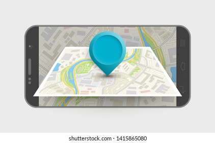 City map route navigation smartphone, phone point marker vector drawing schema isometric city plan GPS navigation tablet, itinerary destination arrow isometry paper city map. Route isometric check pin