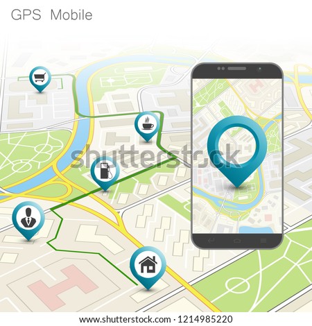 City map route navigation smartphone, phone point marker, vector drawing schema, isometric city plan GPS navigation tablet, itinerary destination arrow paper city map. Route isometric check point