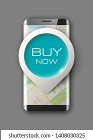 City map route phone navigation "Buy Now", phone point marker, application drawing schema, city plan GPS navigation tablet, itinerary destination arrow city map. Route check point "Buy Now" smartphone