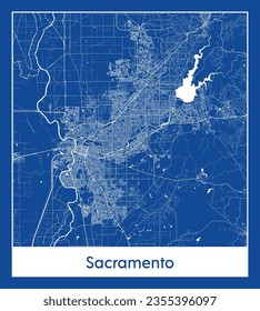 Mapa de la ciudad Sacramento Estados Unidos Norteamérica Impresión azul redonda Círculo vectorial