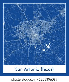 Mapa de la ciudad San Antonio Texas Estados Unidos Norteamérica Impresión azul redonda Círculo vectorial