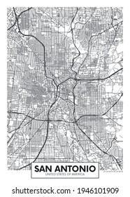 Mapa de la ciudad de San Antonio, diseño de afiches vectores de viajes