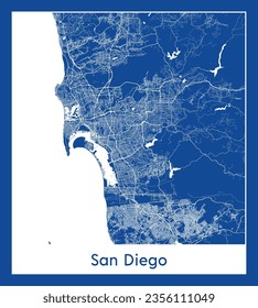 Mapa de la ciudad San Diego Estados Unidos Norteamérica Impresión azul Circular ilustración vectorial