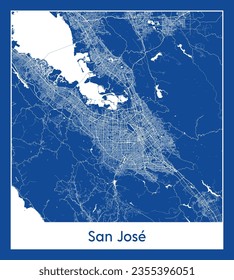 Mapa de la ciudad San José Estados Unidos Norteamérica Impresión azul Circular ilustración vectorial