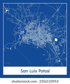 Mapa de la ciudad San Luis Potosi México Norteamérica Impresión azul Circular ilustración vectorial