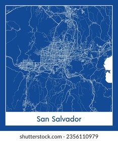 Mapa de la ciudad San Salvador El Salvador Norteamérica Impresión azul Circular ilustración vectorial