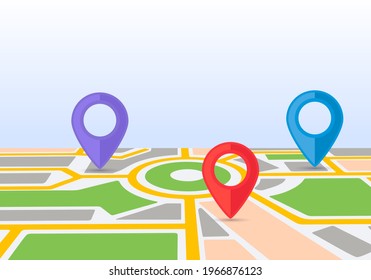 City map with a scheme of movement. GPS checks the location of the movement. vector illustration isolated