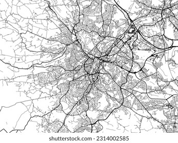 City map of Sheffield in the United Kingdom with black roads isolated on a white background.