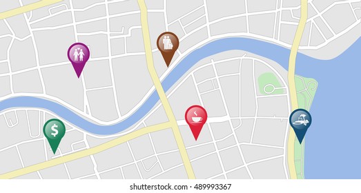 City map with some location tags