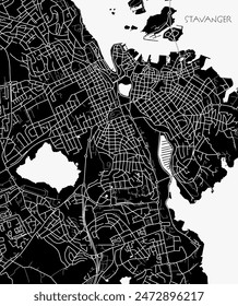 City map of Stavanger, Norway. Dark background version for infographic and marketing projects.